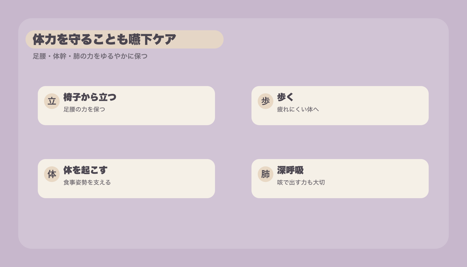 体力を守ることも嚥下ケア