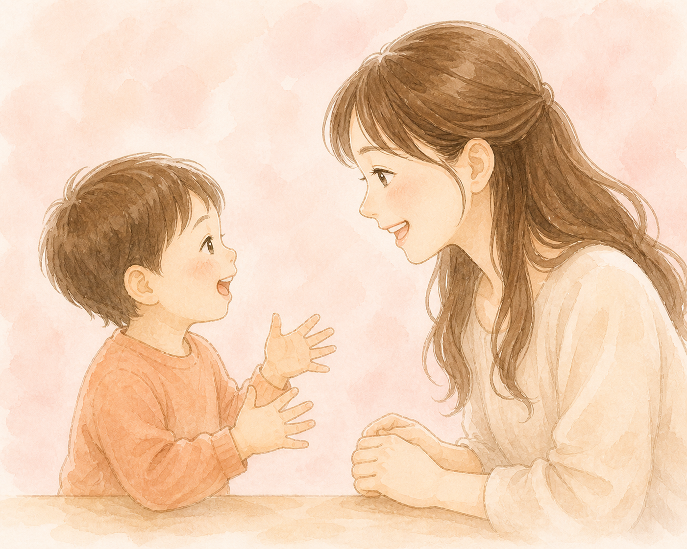 お母さんと子どもが話しているイラスト