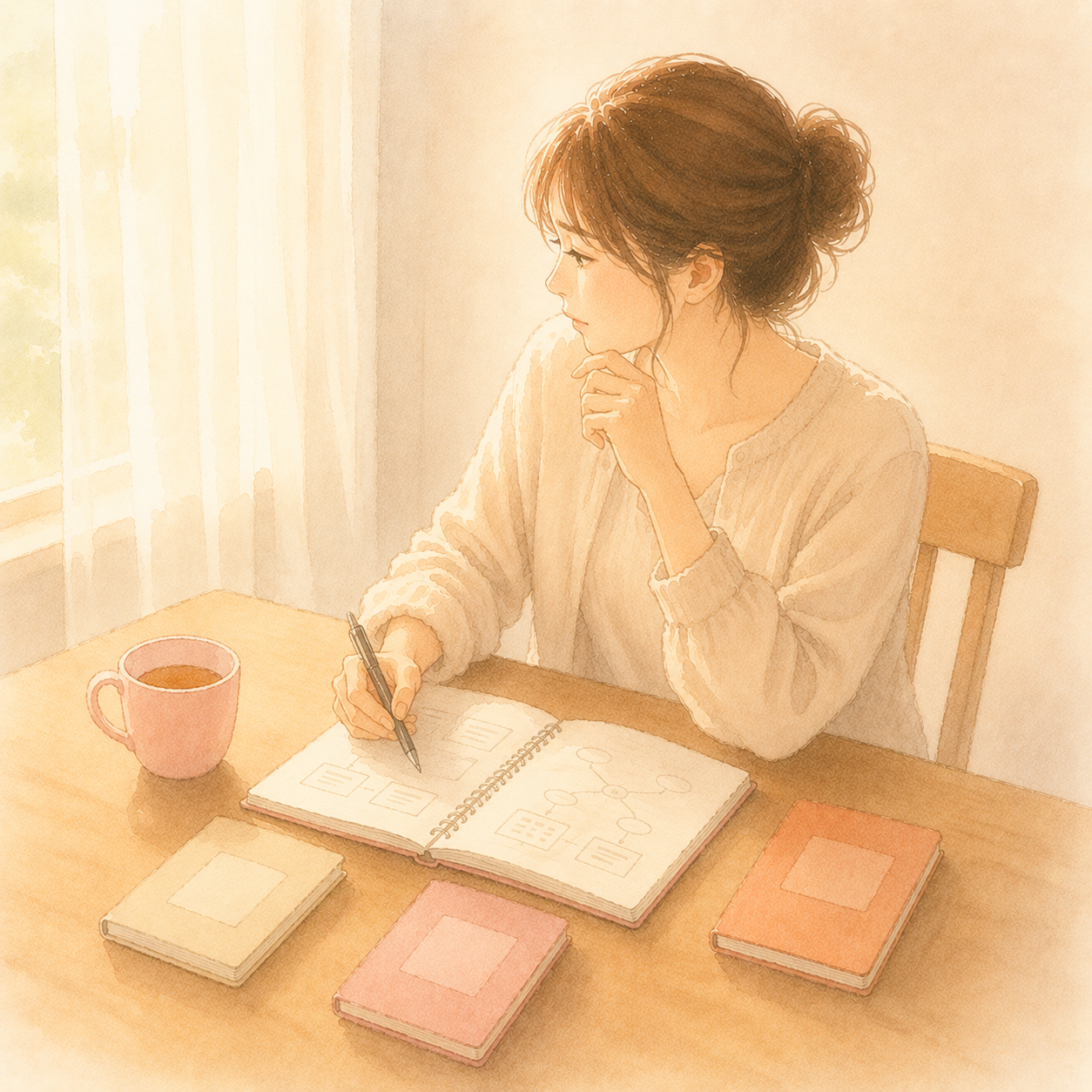 3社のST転職サイトを比較検討する女性のイラスト